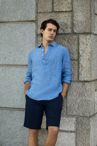 Pedro del Hierro Plain linen polo shirt Blue