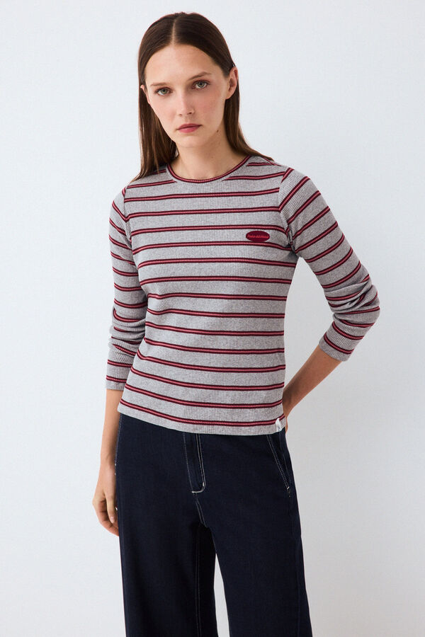 Pedro del Hierro Striped long sleeve T-shirt Grey
