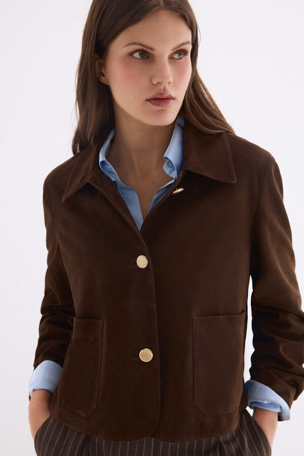 Pedro del Hierro Suede buttoned jacket Brown