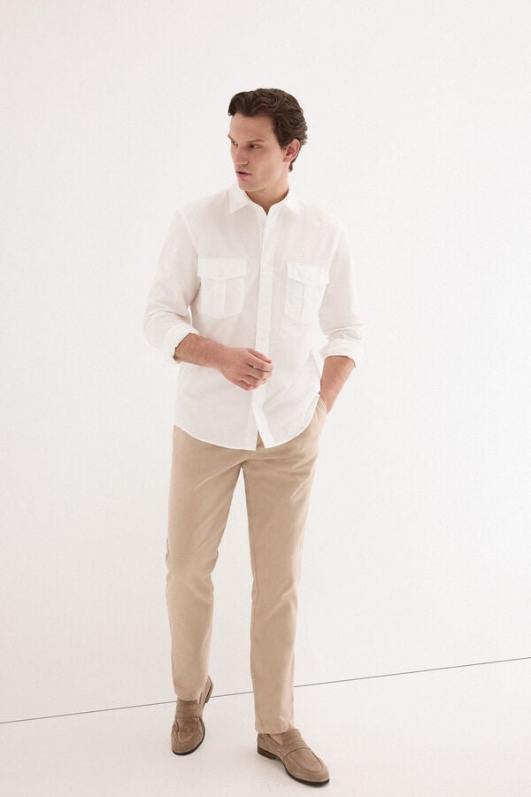 Pedro del Hierro Camisa lisa twill bolsillos Crudo