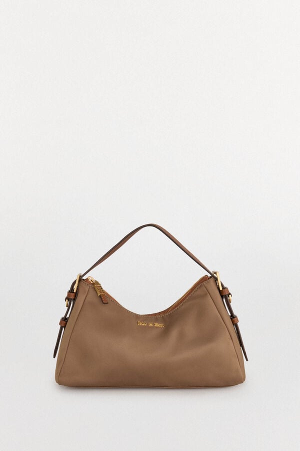 Pedro del Hierro Nylon shoulder bag with zip fastening Beige