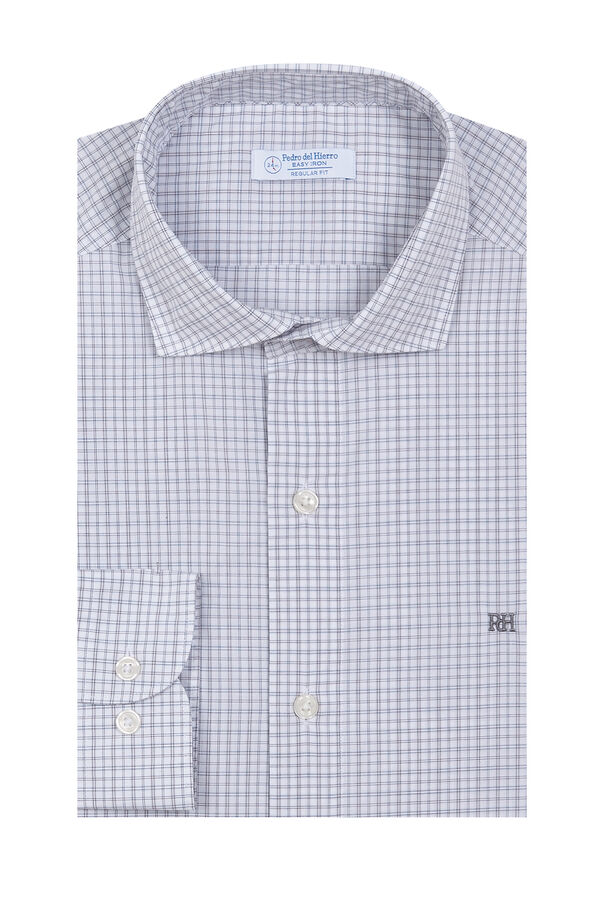 Pedro del Hierro Plaid non-iron + anti-stain slim fit dress shirt Grey