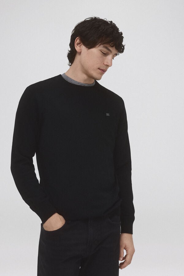 Pedro del Hierro Wool and cashmere round neck jumper Black