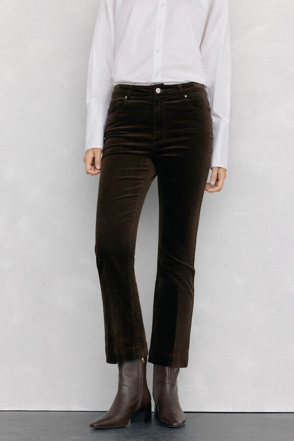 Pedro del Hierro Cropped flare velvet pants Brown