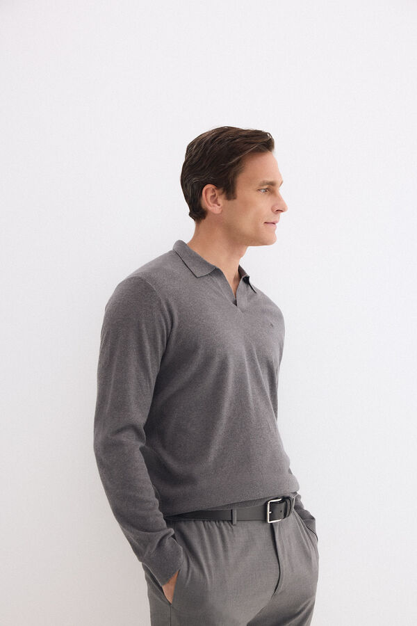 Pedro del Hierro Linen polo long sleeve jumper Grey
