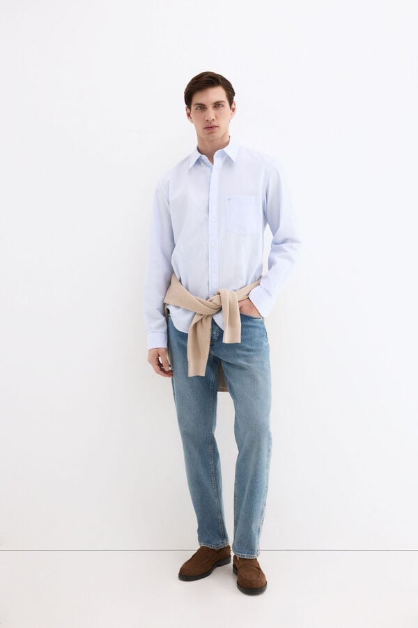 Pedro del Hierro Seersucker striped shirt Blue