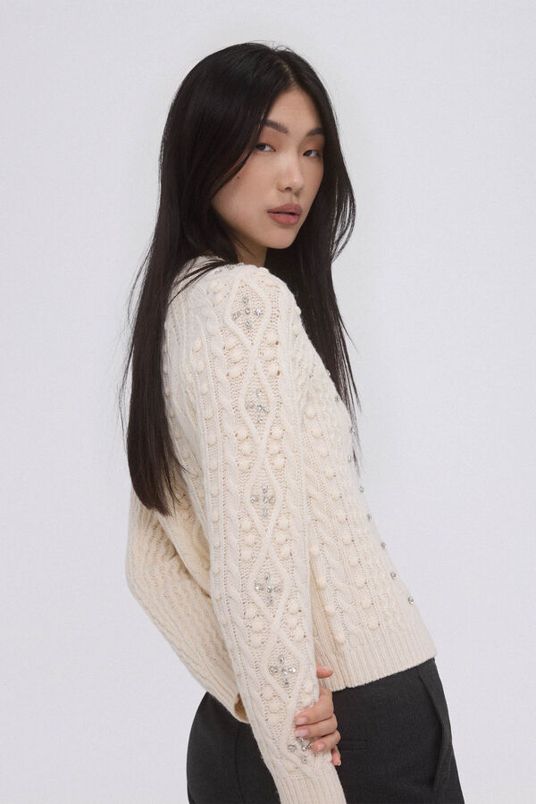 Pedro del Hierro Beaded cross-knit jacket Beige