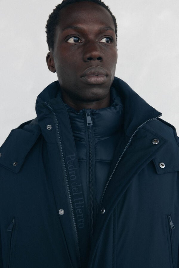 Pedro del Hierro Long parka with hood and views Blue
