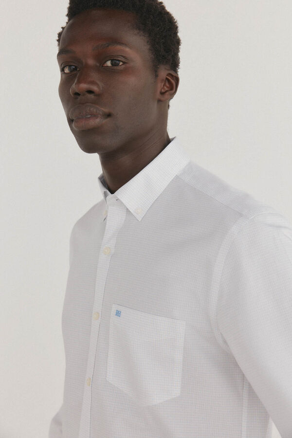 Pedro del Hierro Non-iron + stain-resistant plaid shirt White