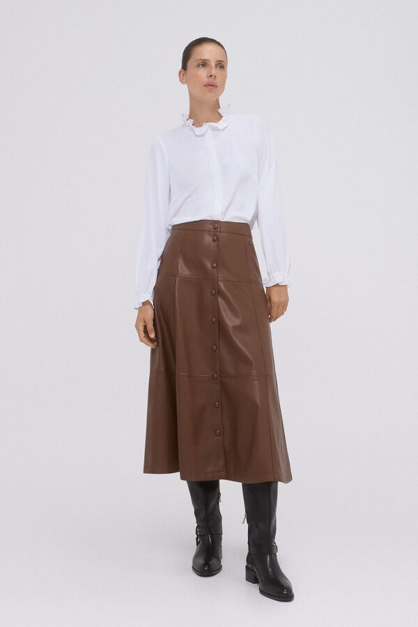 Pedro del Hierro Blusa fluida con detalle de volantes Crudo