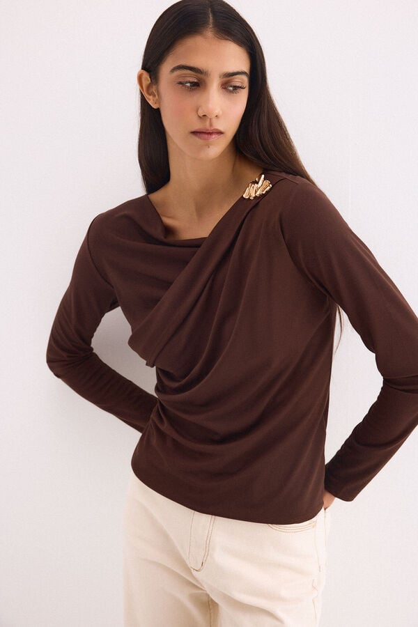 Pedro del Hierro Top com pe&ccedil;a met&aacute;lica Marrom