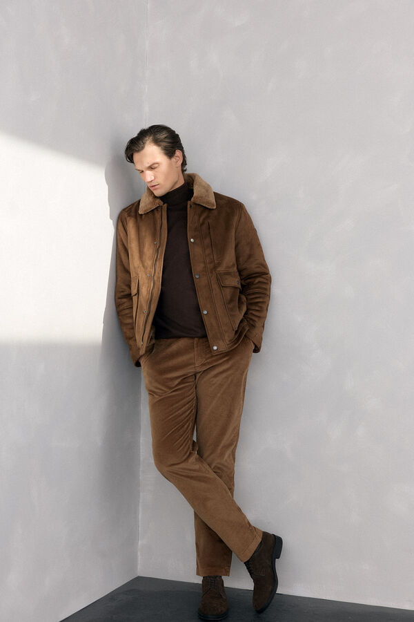 Pedro del Hierro Double-sided faux shearling jacket Brown