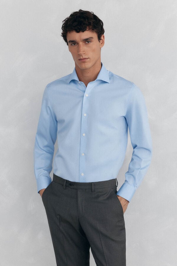 Pedro del Hierro Camisa social lisa que não pode ser passada a ferro + resistente a manchas Azul