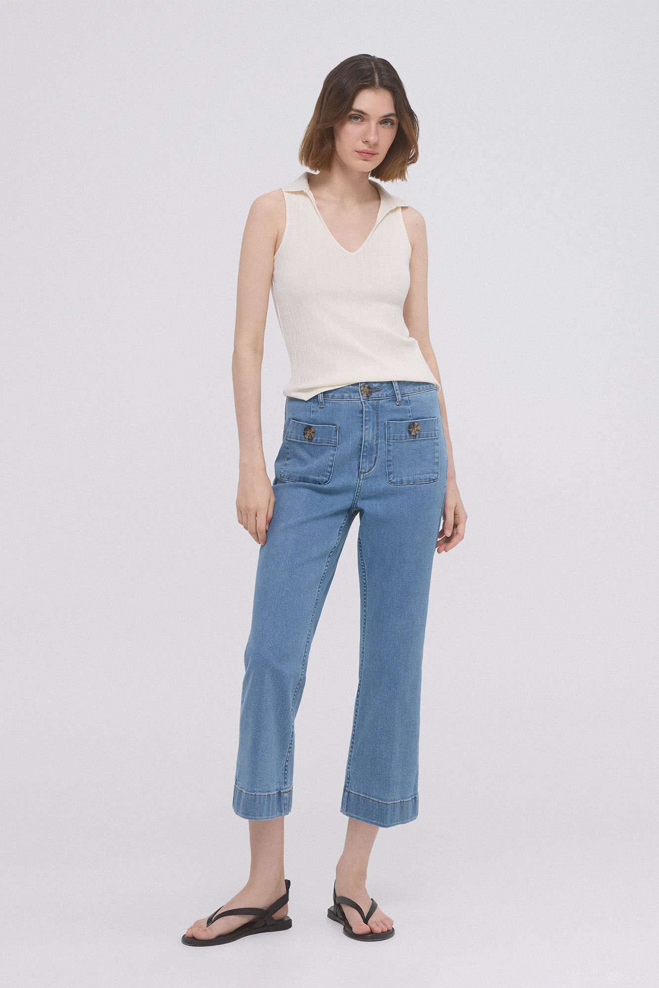 Pantalon vaquero stove pipe cropped Pantalons en jean pour femme Cortefiel