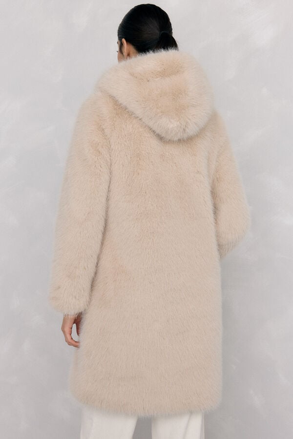 Pedro del Hierro Long faux fur coat Beige
