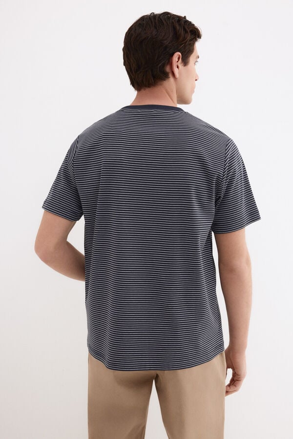 Pedro del Hierro Striped mercerized cotton T-shirt Blue