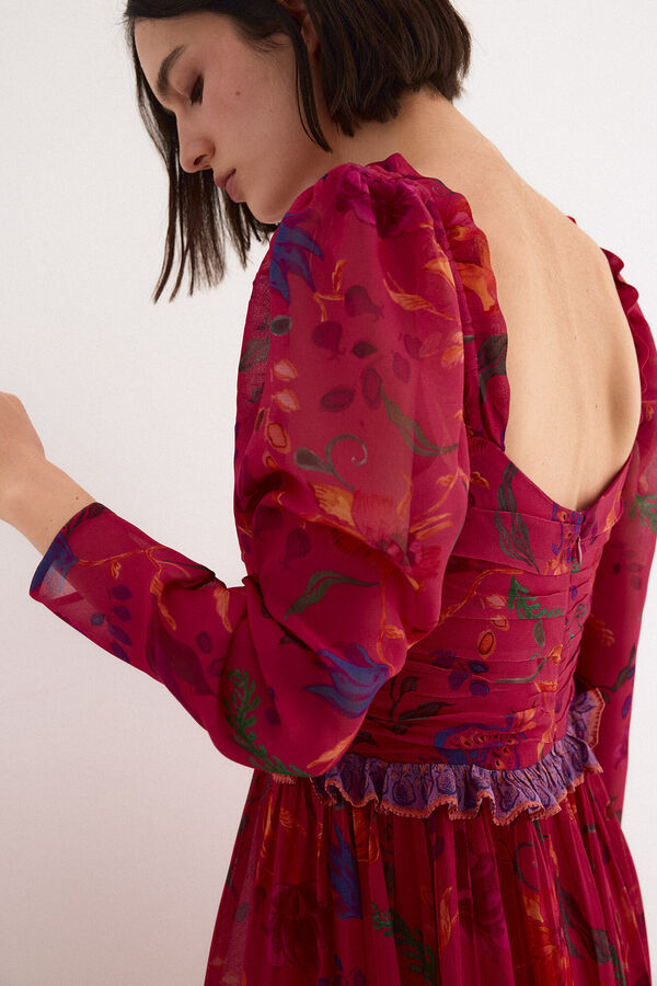 TFP by Tamara Falc&oacute; Vestido comprido estampado floral Vermelho