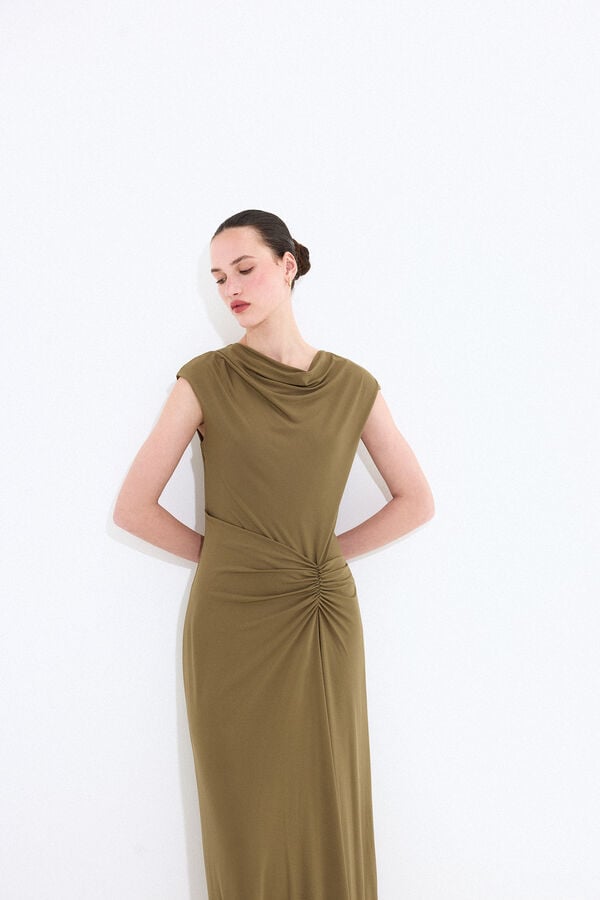 Pedro del Hierro Fitted ruched sleeveless dress Green