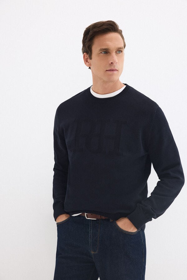 Pedro del Hierro Round neck big chest logo jumper Blue