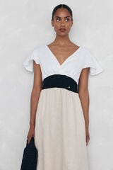 Pedro del Hierro Vestido de linho com contraste fluído Marrom