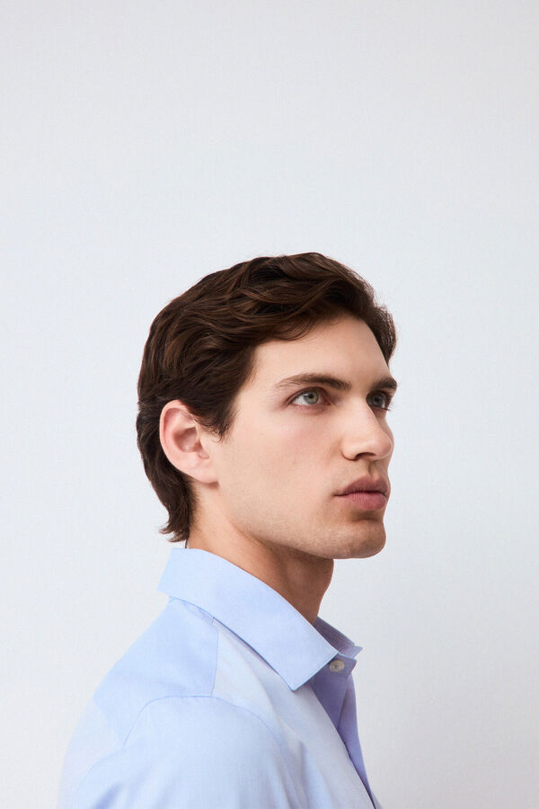 Pedro del Hierro Plain non-iron + anti-stain slim fit dress shirt Blue