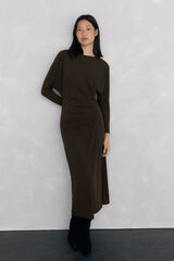 Pedro del Hierro long sleeve jersey-knit midi dress with gathered knit Brown
