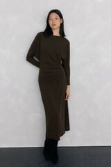 Pedro del Hierro long sleeve jersey-knit midi dress with gathered knit Brown