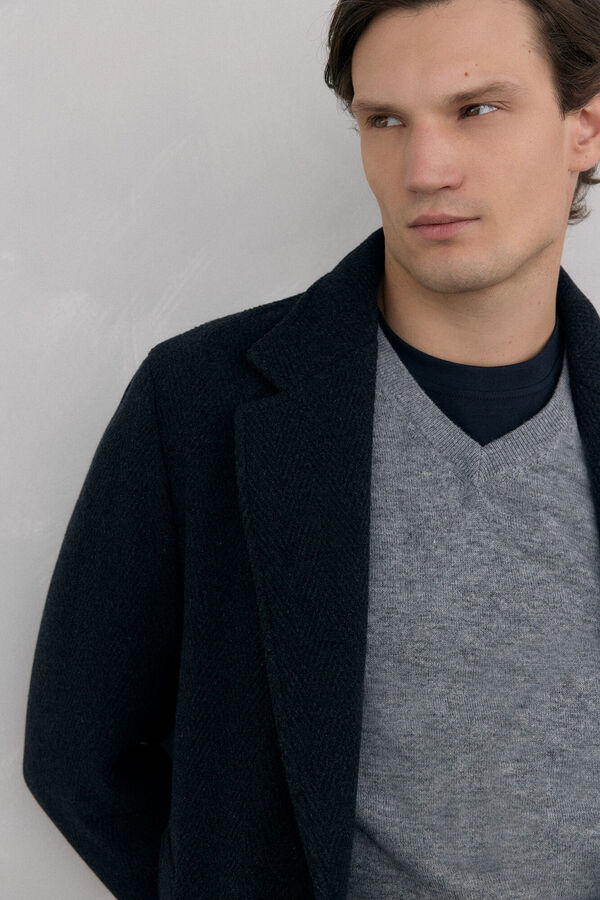 Pedro del Hierro Blue herringbone coat with removable lining  Blue