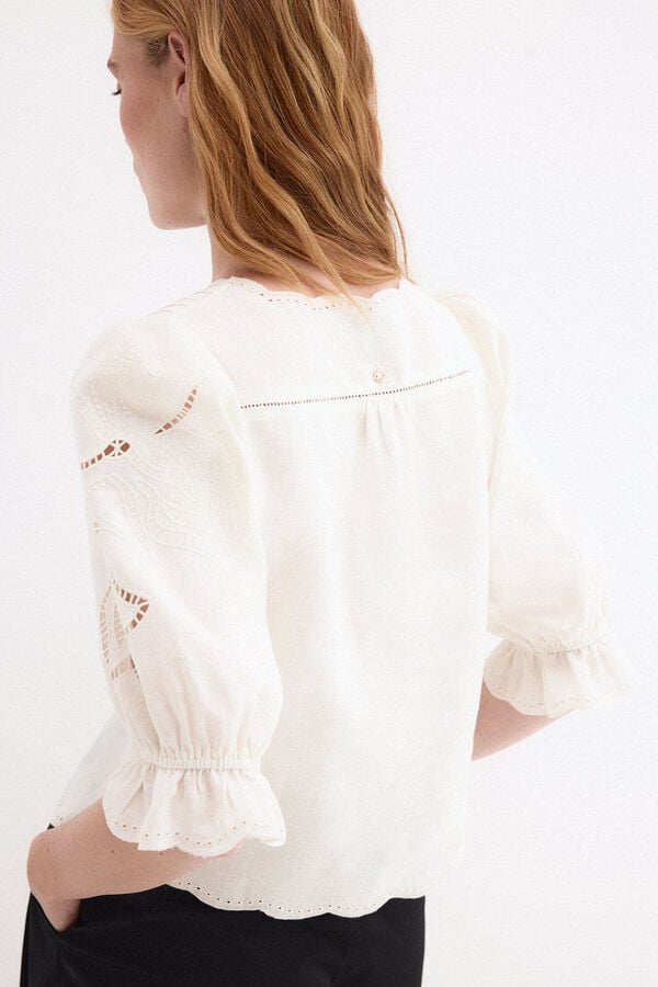 Pedro del Hierro Embroidered linen blouse Ecru