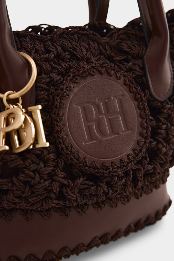 Pedro del Hierro Cesto logo entran&ccedil;ado efeito r&aacute;fia Marrom
