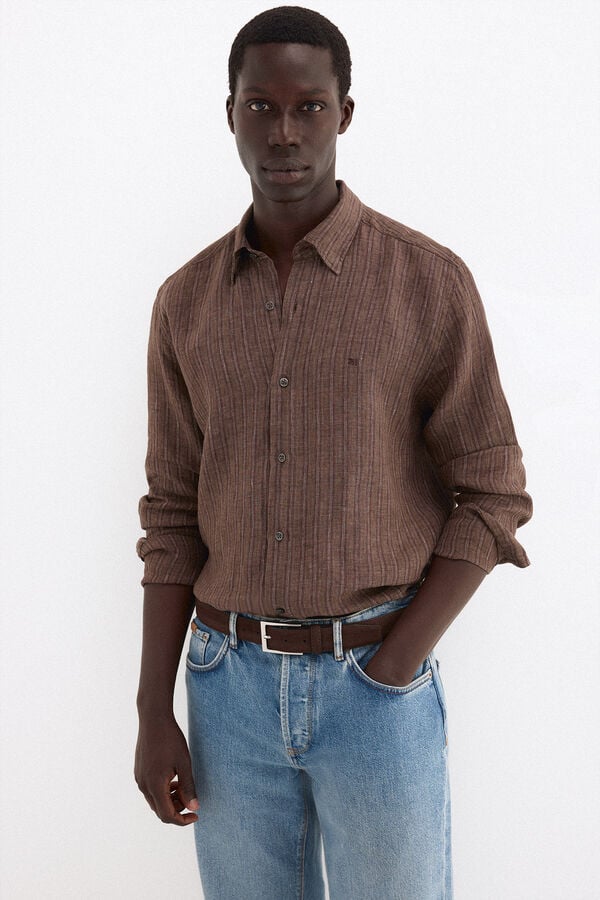 Pedro del Hierro Italian linen striped shirt Brown