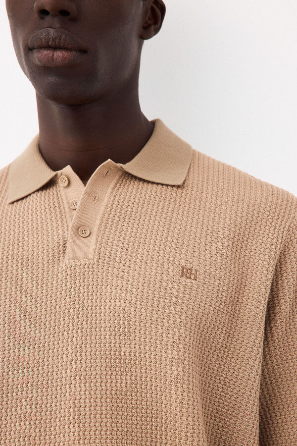 Pedro del Hierro Premium short-sleeved knit polo shirt Beige