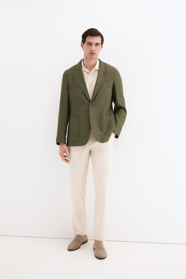 Pedro del Hierro Linen herringbone blazer Green