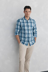 Pedro del Hierro Camisa quadrados tecido flamé Beige