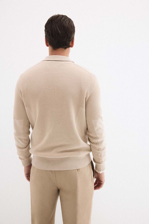 Pedro del Hierro Cotton ribbed long sleeve polo jumper Beige