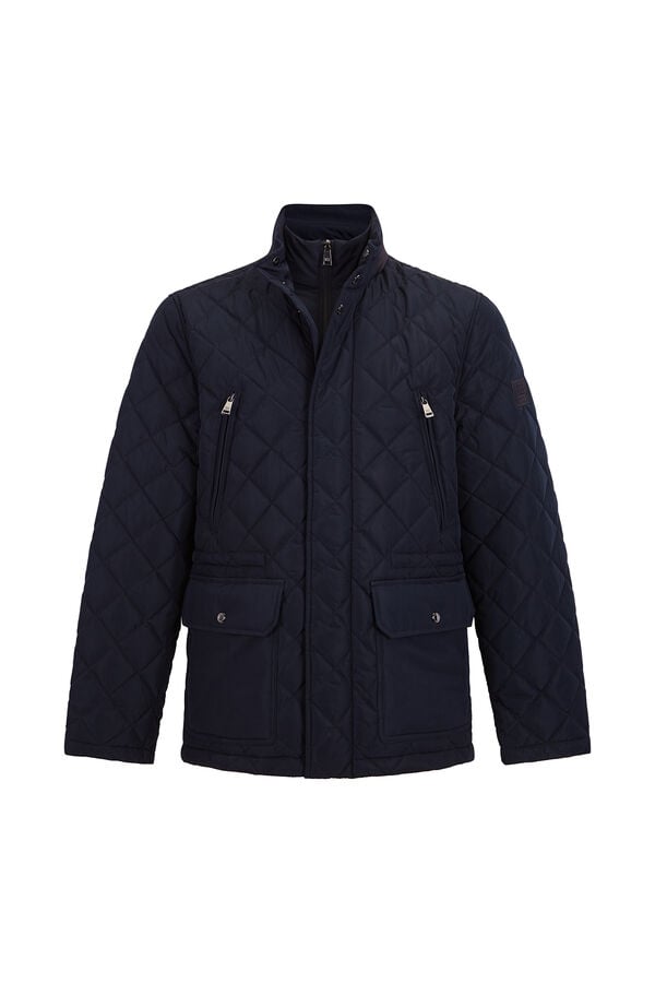 Pedro del Hierro Diamond-patterned quilted jacket Blue