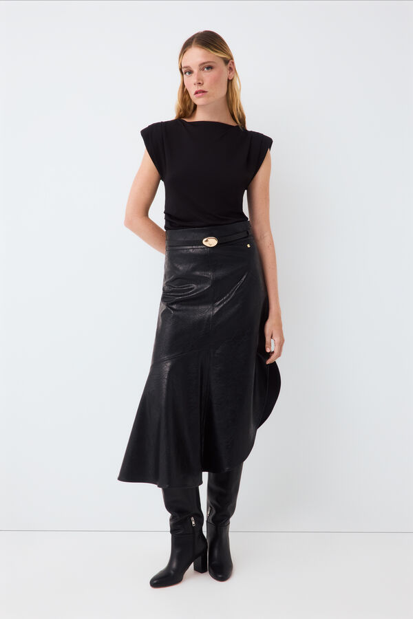 Pedro del Hierro Sleeveless draped T-shirt with defined shoulders Black
