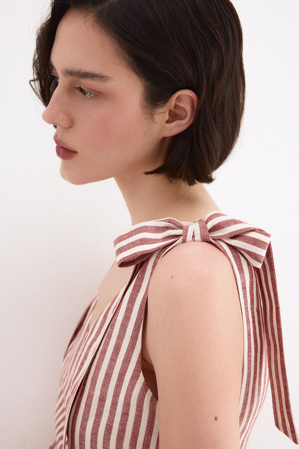 Pedro del Hierro Vestido largo lino detalle lazos Rosa
