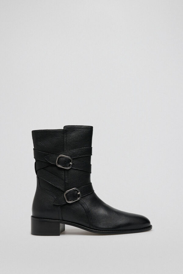 Pedro del Hierro Botins biker com fivelas Preto