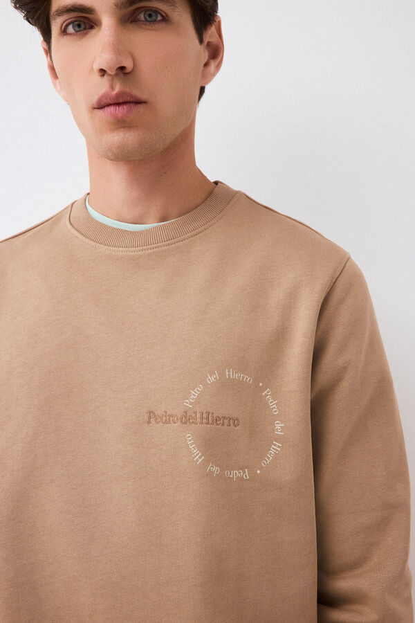Pedro del Hierro Sweatshirt com logo gola caixa Beige