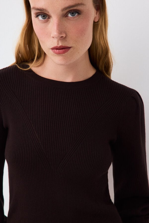 Pedro del Hierro Puffed sleeve ribbed jumper Brown