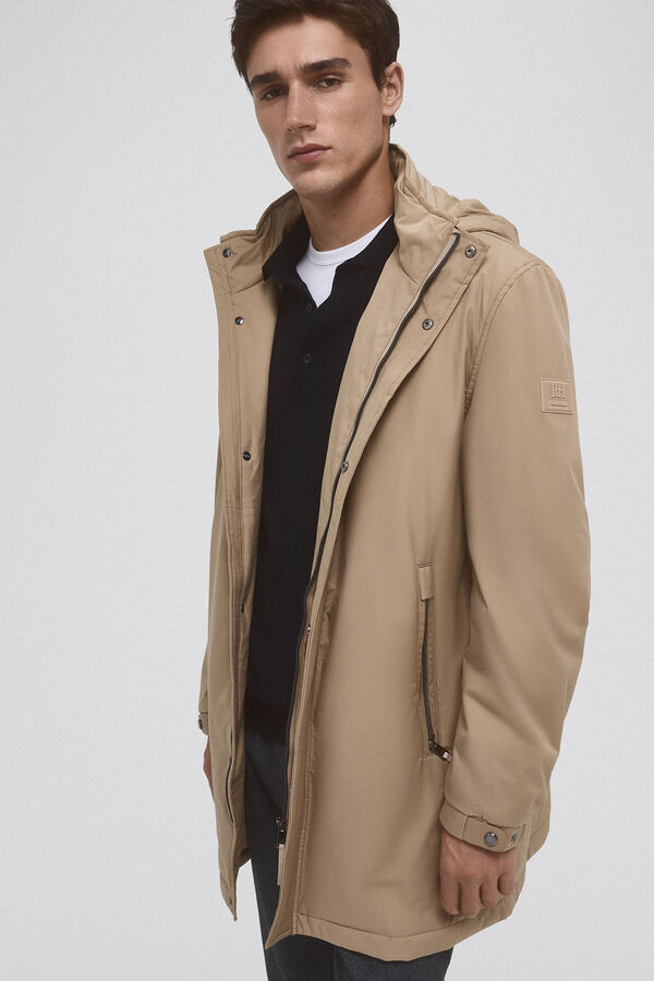 Pedro del Hierro Waterproof raincoat with detachable hood Beige