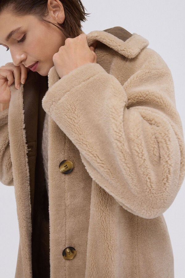 Pedro del Hierro Sobretudo longo reversível em imitação de shearling Beige