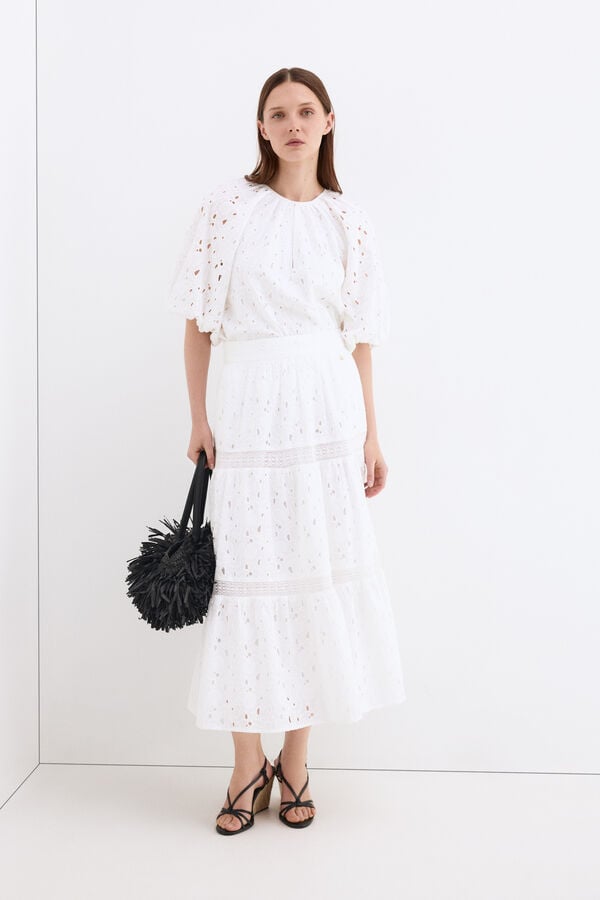 Pedro del Hierro Top manga al codo calado Blanco