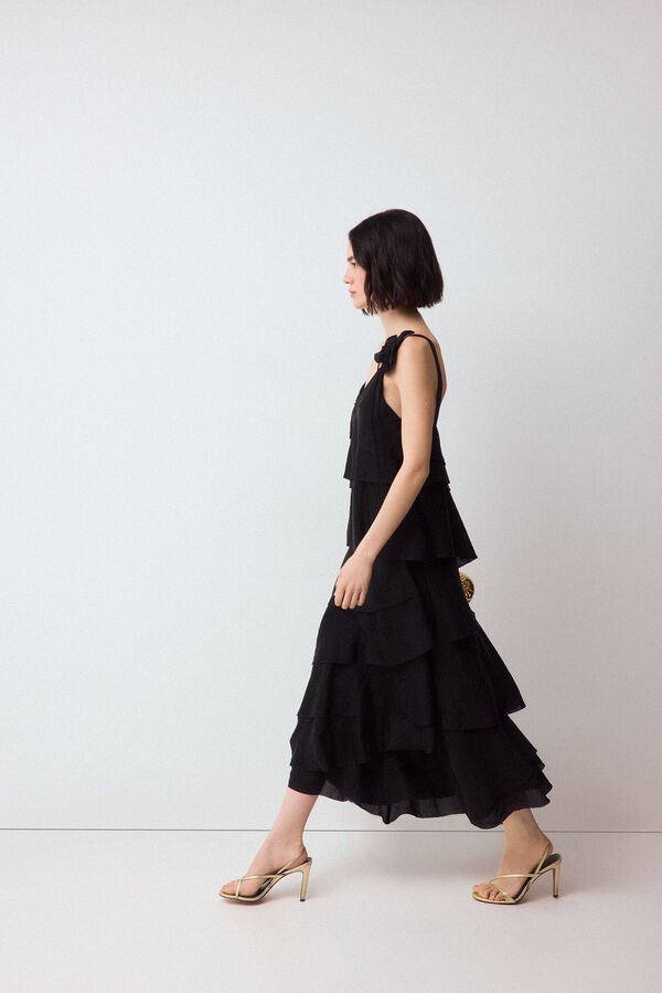 Pedro del Hierro Vestido flor volantes Negro