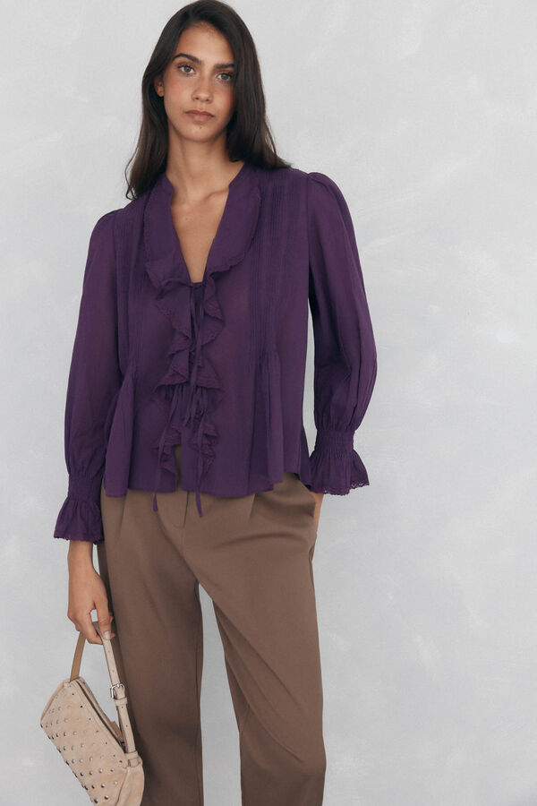 Pedro del Hierro Blusa romantica volante Morado