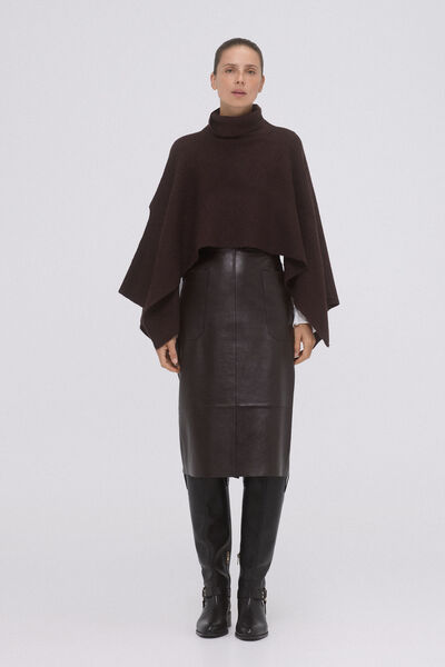 Pedro del Hierro Brown neck ribbed poncho Brown