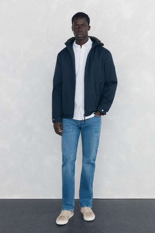 Pedro del Hierro Zip fastening jacket with hood Blue
