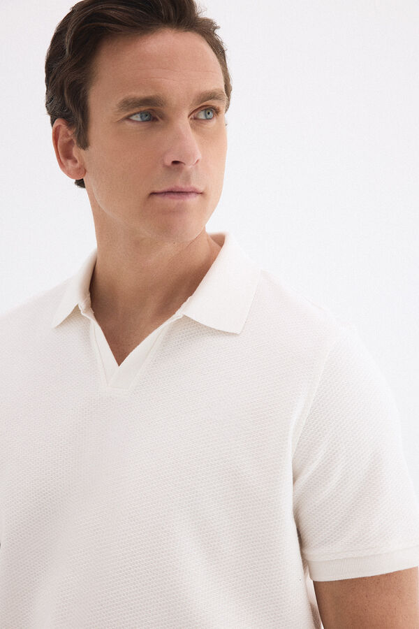Pedro del Hierro Textured polo shirt Ecru