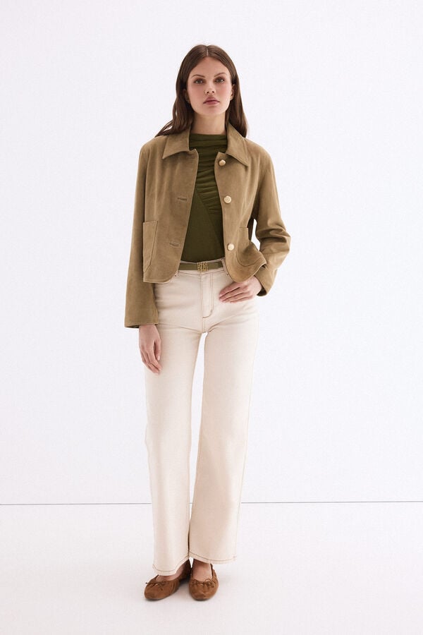 Pedro del Hierro Top drapeado gola alta Verde